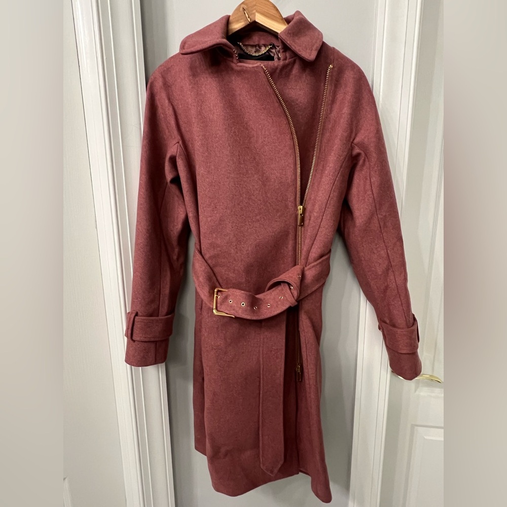 Chic Rose Coat with Belt